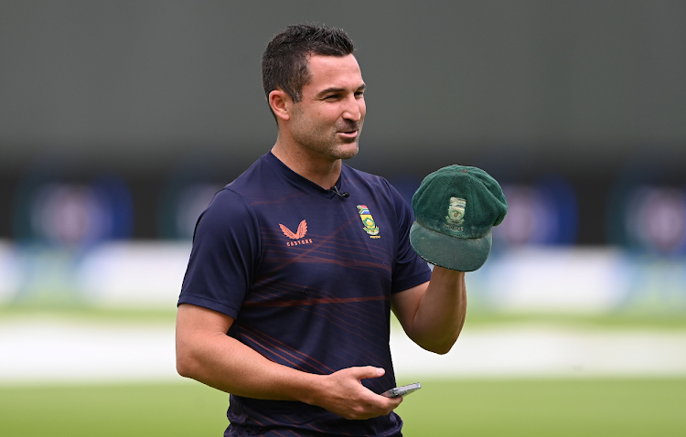 Dean Elgar holds a Proteas cap during nets before the second Test match against England at Old Trafford on August 24 2022 in Manchester, England.