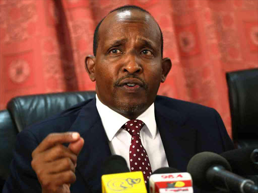 National Assembly Majority leader Aden Duale address the press at Parliament buildings concerning allegations that Cord Members of Parliament have planned to disrupt President Uhuru Kenyatta's State of the Nation address, March 31, 2016. Photo/HEZRON NJOROGE