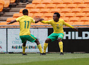 England-based Percy Tau (R) and his former Mamelodi Sundowns teammate Themba Zwane will crucial for Bafana Bafana in attack. 