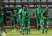 Mabhuti Khenyeza of AmaZulu celebrates goal with teammates during the Absa Premiership 2017/18 football match between Ajax Cape Town and AmaZulu at Athlone Stadium, Cape Town on 25 November 2017.