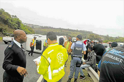 The taxi that overturned in Gonubie this morning, carrying 16 school pupils. Most pupils escaped with minor injuries Picture: SUPPLIED