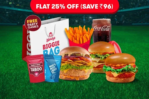 Flat 25% Off On 3 Premium Non Veg Burgers + Fries + Beverage