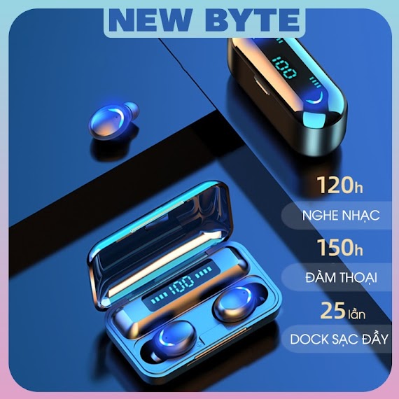 Tai Nghe Bluetooth F9/ F9 Pro V5.0 Cảm Biến Vân Tay, Tai Nghe Không Dây Nhét Tai Âm Thanh Hifi Chống Nước Chuẩn Ipx7 Đen