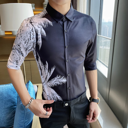 Title 2, Handsome Print Youth Trend Flower Shirt for a s...