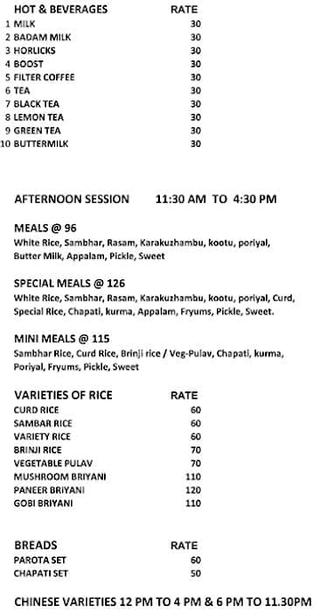 Radhas Bhavan menu 