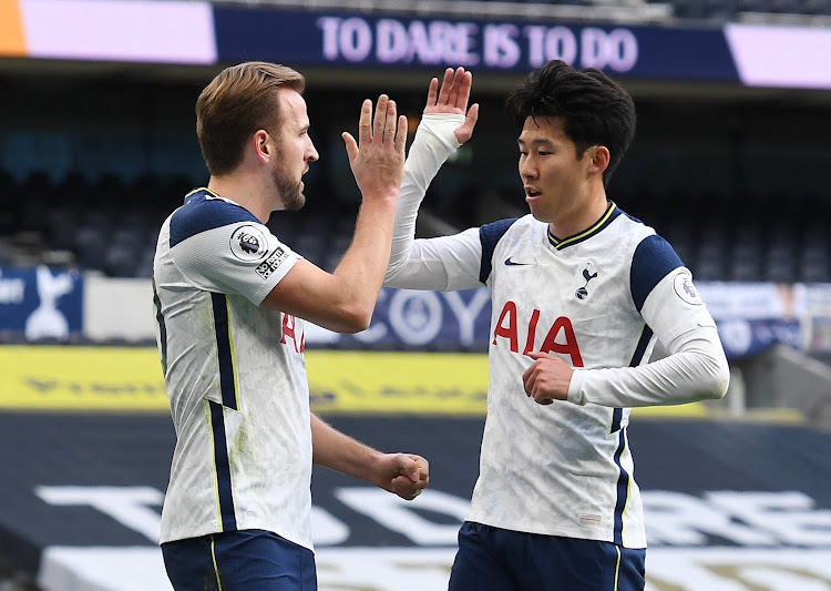 Tottenham Hotspur's Harry Kane and celebrate during their match against Leeds United