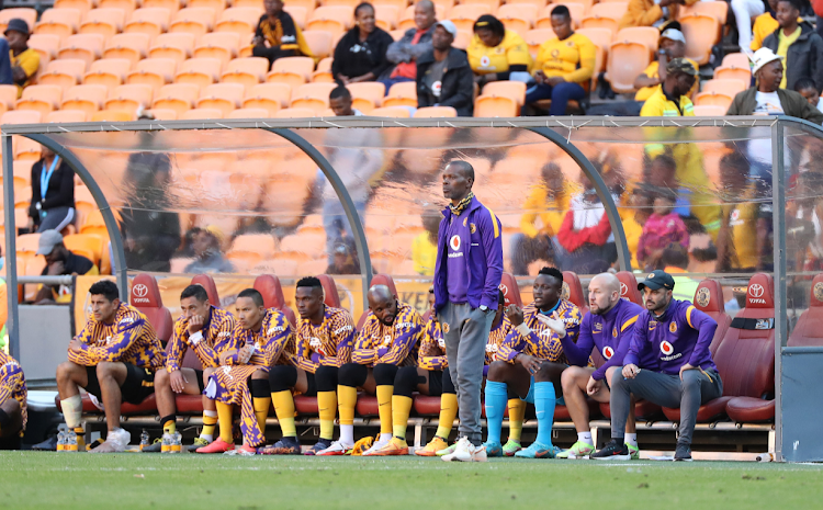 Kaizer Chiefs caretaker coach Arthur Zwane, his technical team and players on the bench during their DStv Premiership match against Cape Town City.