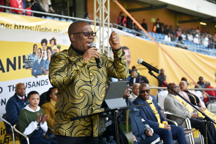 Gauteng premier Panyaza Lesufi at the handing over of appointment letters to new solar technician trainees at Orlando Stadium in Soweto, Johannesburg.