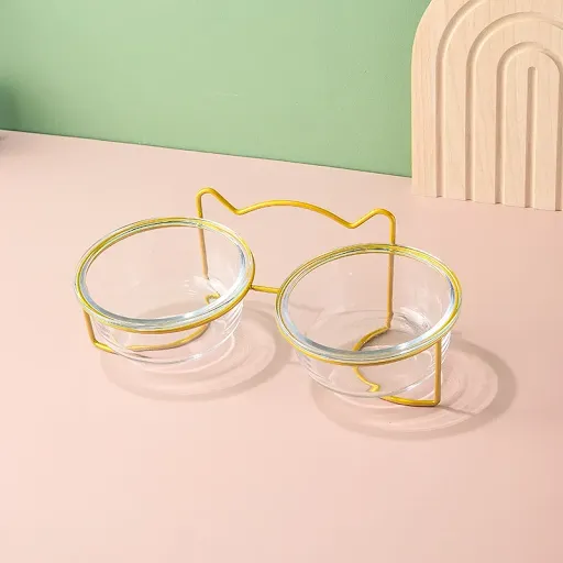 Transparent Stand Dog Pet Glas Metal Puppy Mat Feeder Bowl Water Cat With Feeding Kitten Elevated Dish Supplies Food Dou