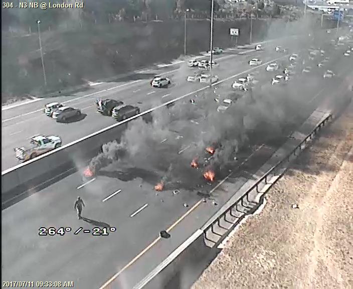 Residents protesting over housing issues in Alexandra have blocked the road with rocks and burning tyres.