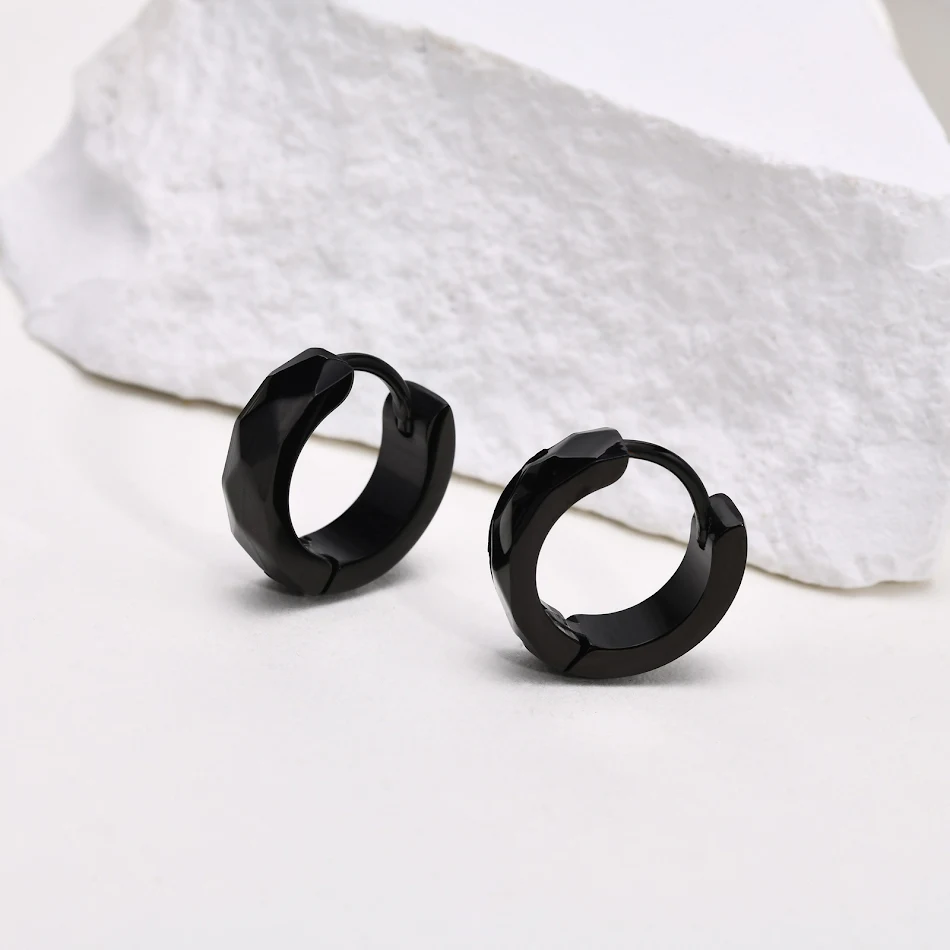 Boucles d'oreilles rondes en acier inoxydable pour hommes, style coréen simple et personnalisé, motif floral, tendance mode.