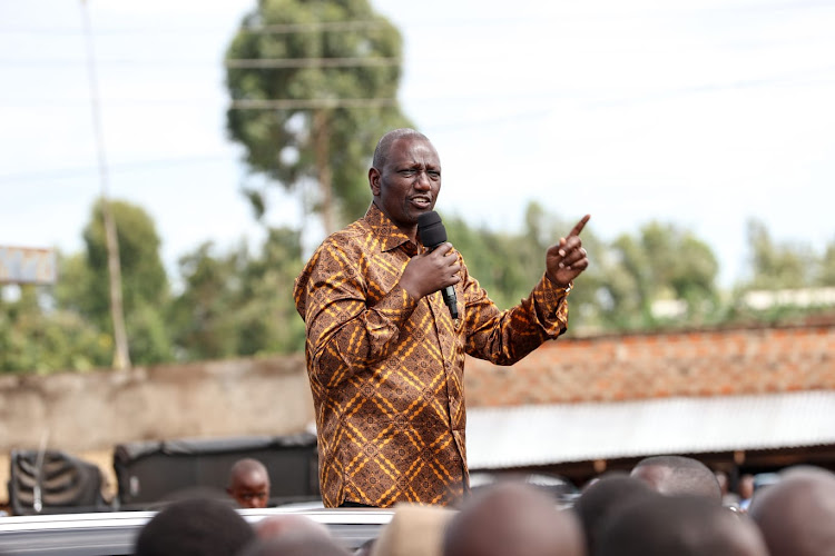 President William Ruto addressing residents after commissioning of Senta-Nyamtiro-Isebania Road (Phase I) in Migori on March 25, 2023.