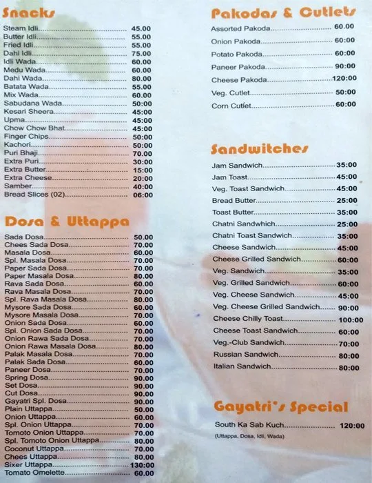 Gayatrree Fast Food menu 