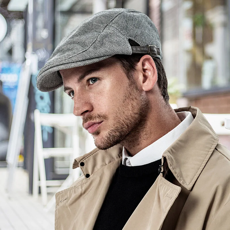 Boina para hombre de lino y algodón transpirable, color liso, cálida, ideal para primavera, otoño e invierno, para mantener el calor.
