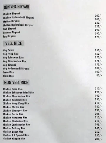 R.R Restaurant menu 