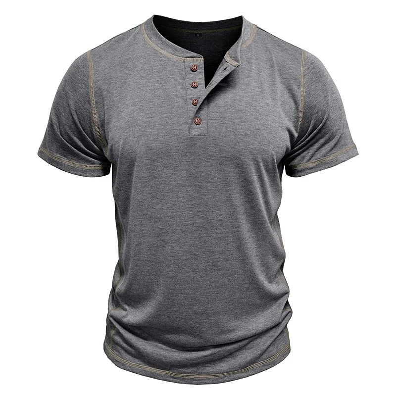 Title 21, T-shirt Henley a maniche corte da uomo con scol...