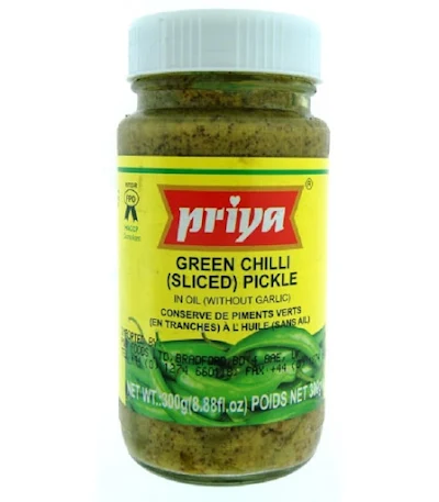 Priya Exotic Without Garlic Green Chilli Sliced Pickle - 300 gm