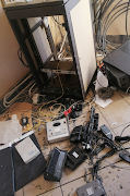 The studio at Mams Radio community station in Mamelodi after being trashed by looters.