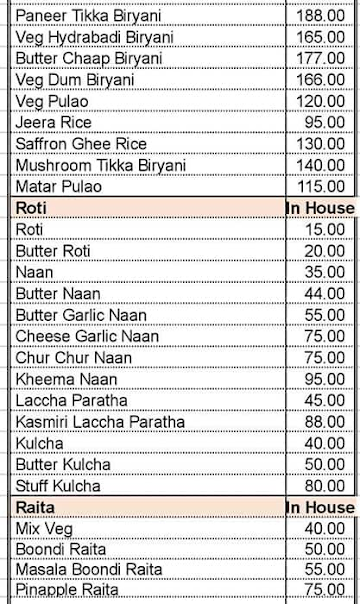 Rangeen Pure Veg menu 