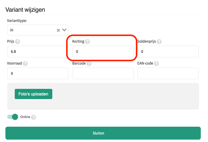 Korting per variant