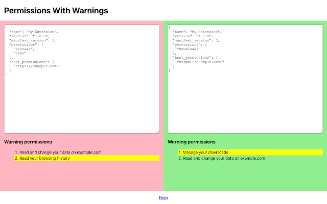 Permissions With Warnings chrome extension