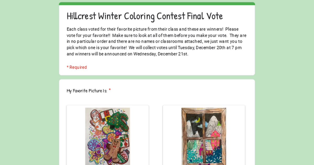 Hillcrest Winter Coloring Contest Final Vote