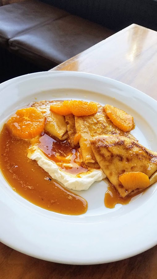 Brunch at St. Jack's: Crepes Suzette with orange, Grand Marnier, and whipped ricotta