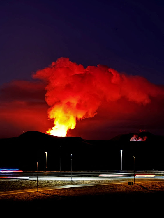 A volcano spews smoke as it erupts near Grindavik, Iceland, January 14 2024. Picture: GISLI OLAFSSON/REUTERS