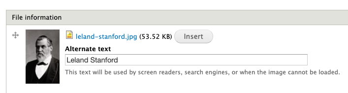 Adding Leland Stanford as the ALT text in Drupal