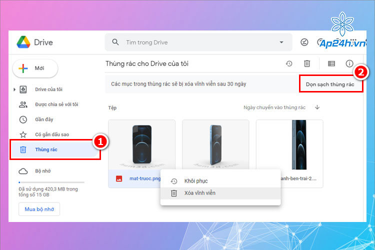 Tăng thêm dung lượng Google Drive bằng cách dọn thùng rác