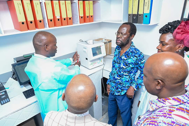 Kisumu Governor Anyang Nyong'o and Safaricom CEO Peter Ndegwa at the Ratta Mother and Child Center in Seme. The Unit was commissioned on April 12, 2023