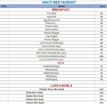 Arati Restaurant menu 