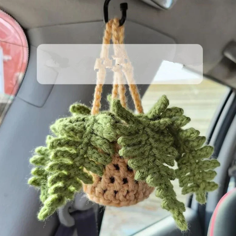 Auto plantdecoratie breiwol, geef je auto een unieke uitstraling met dit handgemaakte wollen accessoire, eenvoudig te installeren.