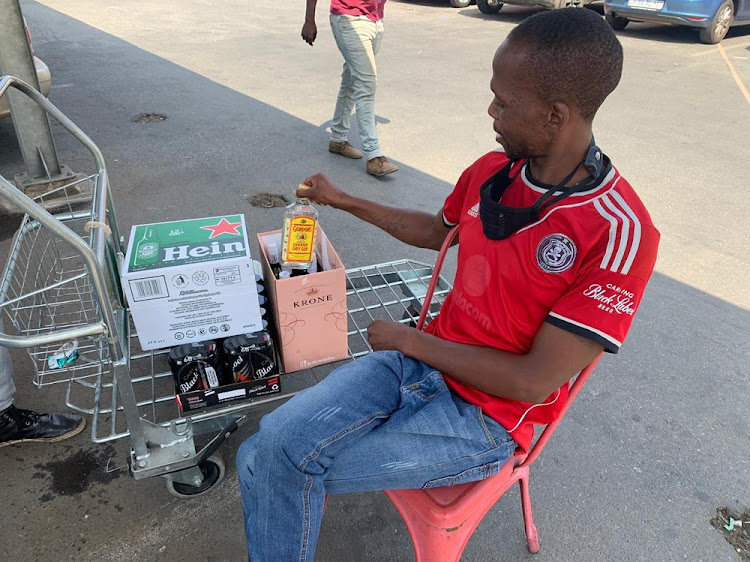 Keagile Mohale from Soweto says he spent around R1,000 on beers, gin and wine today. They saved around R150. This is their stock for tomorrow. “We were very worried about Covid in the lines because it was packed in the morning, but at least everyone was wearing their protective gear.” Mohale will be going on a boys trip to Limpopo with his friends.