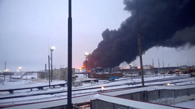 Smoke billows after Ukraine’s drone strikes a refinery in Ryazan, Russia, March 13 2024. Picture: VIDEO/REUTERS