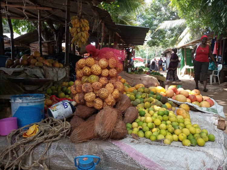 Fruits sold at Calipso market in Ukunda, Kwale county.