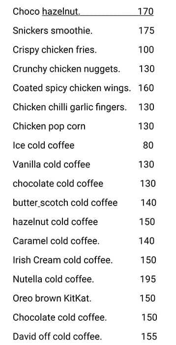 Shakes Kart menu 