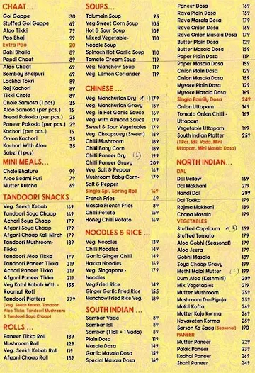 Singla's Sweets, Bakery & Restaurant menu 