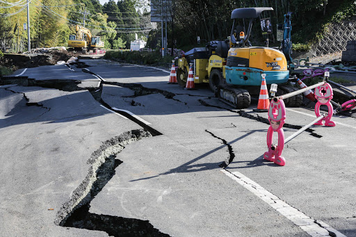 KUMAMOTO, JAPAN. The road is terriblly distructed by the earth quake on April 16, 2016 in Kumamoto, Japan. Following a 6.4 magnitude earthquake on April 14th, the Kumamoto prefecture was once again struck by a 7.3 magnitude earthquake, killing 9 people. Photo by Taro Karibe/Getty Images