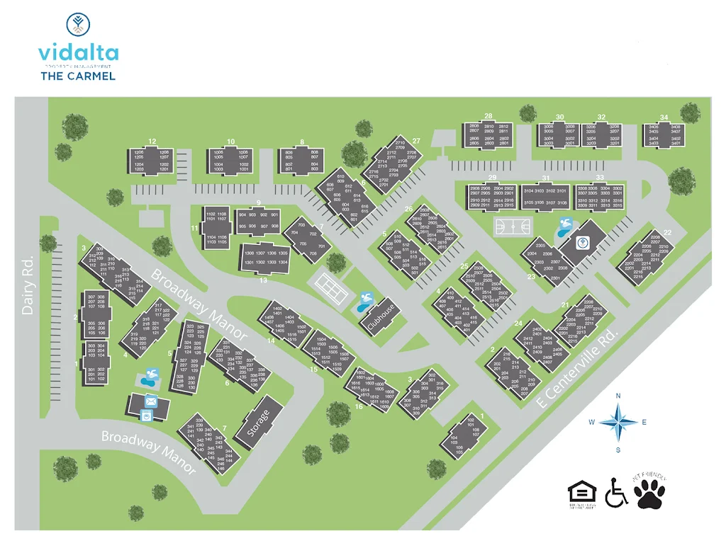 The Carmel Apartments community site map