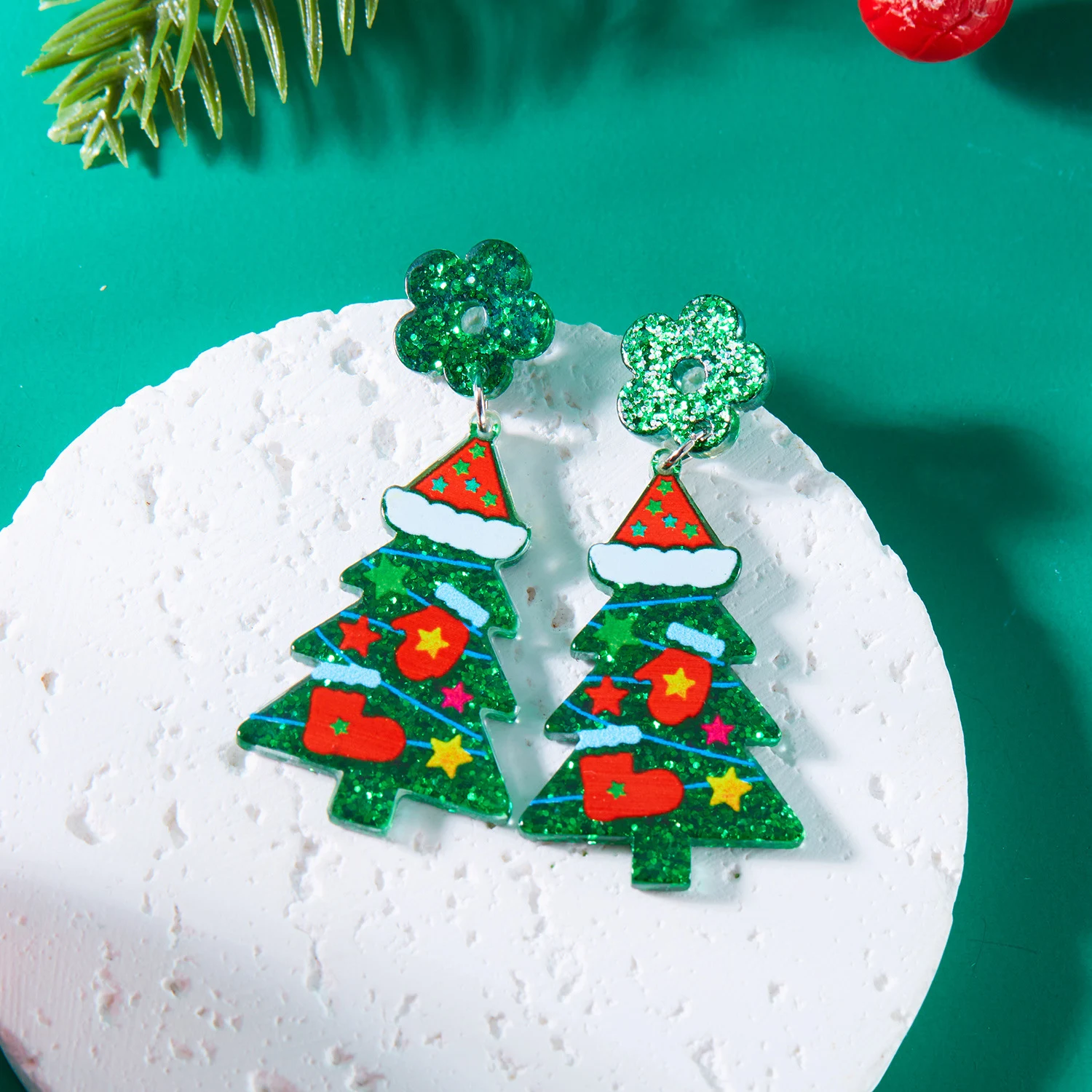 Title 15, Dames mode acryl bedrukte kerst oorbellen. Stij...