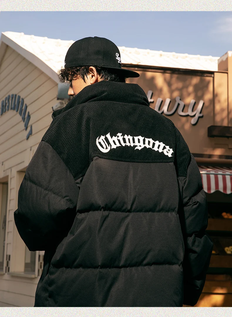 Men's Winter Corduroy Stitching Embroidery Cotton-padded Coat provides warmth and style, perfect for cold weather, comfo