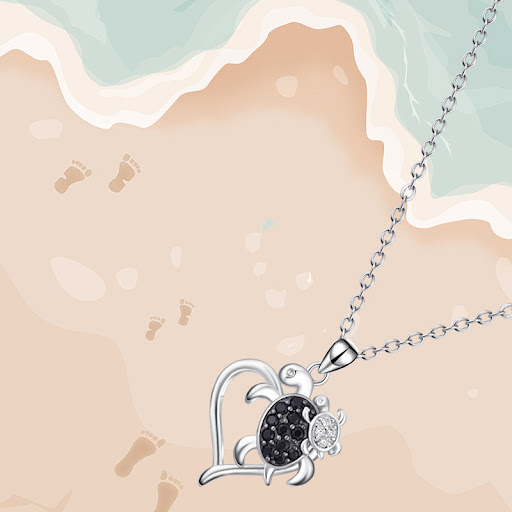 Title 3, Tortoise mother and child zircon heart necklace