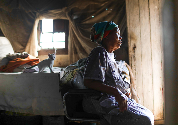 Pensioner Sisani Ncancema, 72, makes about R9 a day recycling plastic, to supplement her old-age pension. Because of the lockdown she has been unable to do this, and now also relies on food parcels to survive.