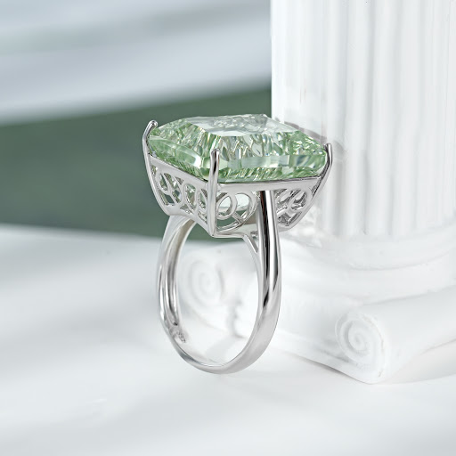 Title 1, Dan Shaped Natural Green Amethyst Ring S925 Ste...