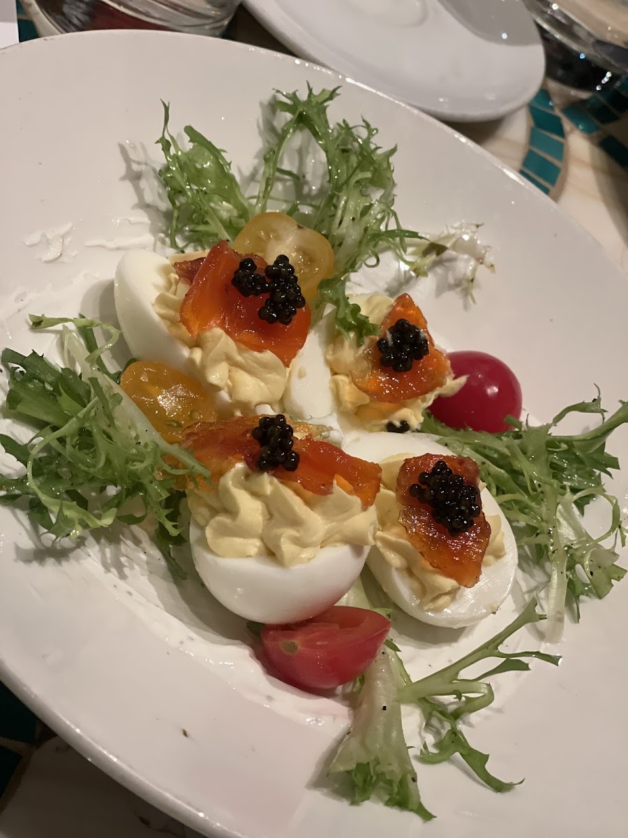 Deviled eggs with caviar and salmon - gluten free