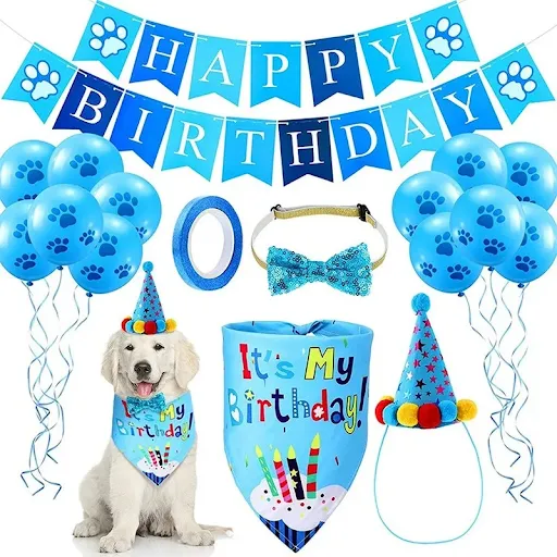 Pet Birthday Party Banner Pull Flag Birthday Hat Dog Paw Balloon Saliva Towel Bow Tie Pet Props Pet Accessories