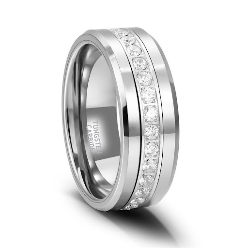Title 7, Unisex Silver Tungsten Ring featuring a single ...