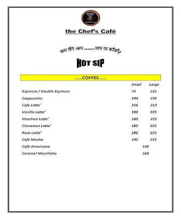 The Chef Cafe menu 