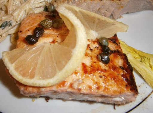 Pan seared Salmon with lemon and capers